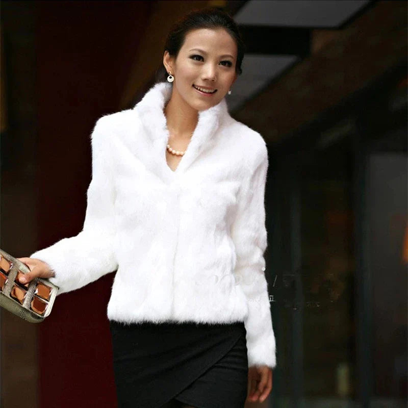 New Autumn Winter Real Genuine Rabbit Fur Coat Women Full Pelt Real Rabbit Fur Jacket Fashion Fur Mandarin Collar Overcoats