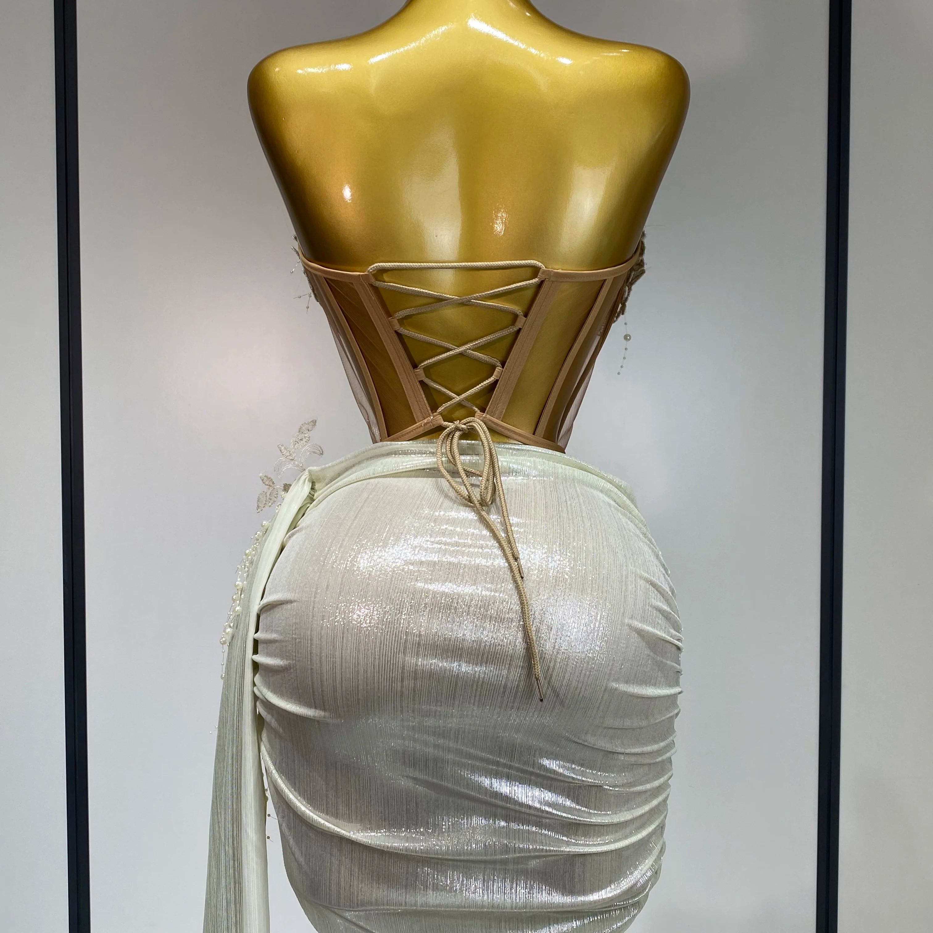 Elegant Sexy Pear Mesh See Through Two Piece Set Women Luxury Birthday Party Prom Gown Singer Nightclub Hotwife Stage Outfit