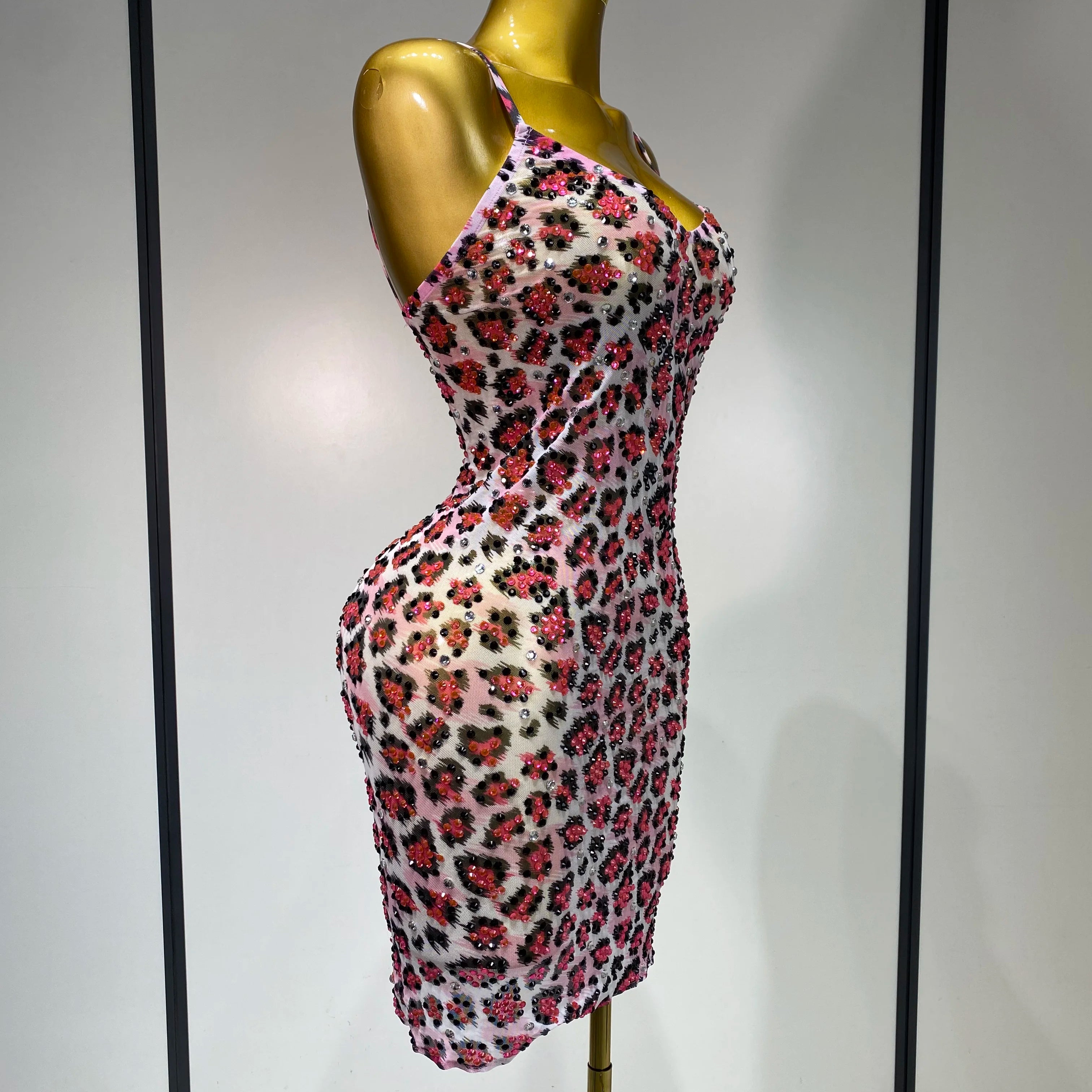 Sparkly Gold Rhinestone Transparent Sleeveless Mini Dress Evening Birthday Celebrate Party Nightclub Dance Performance Outfit