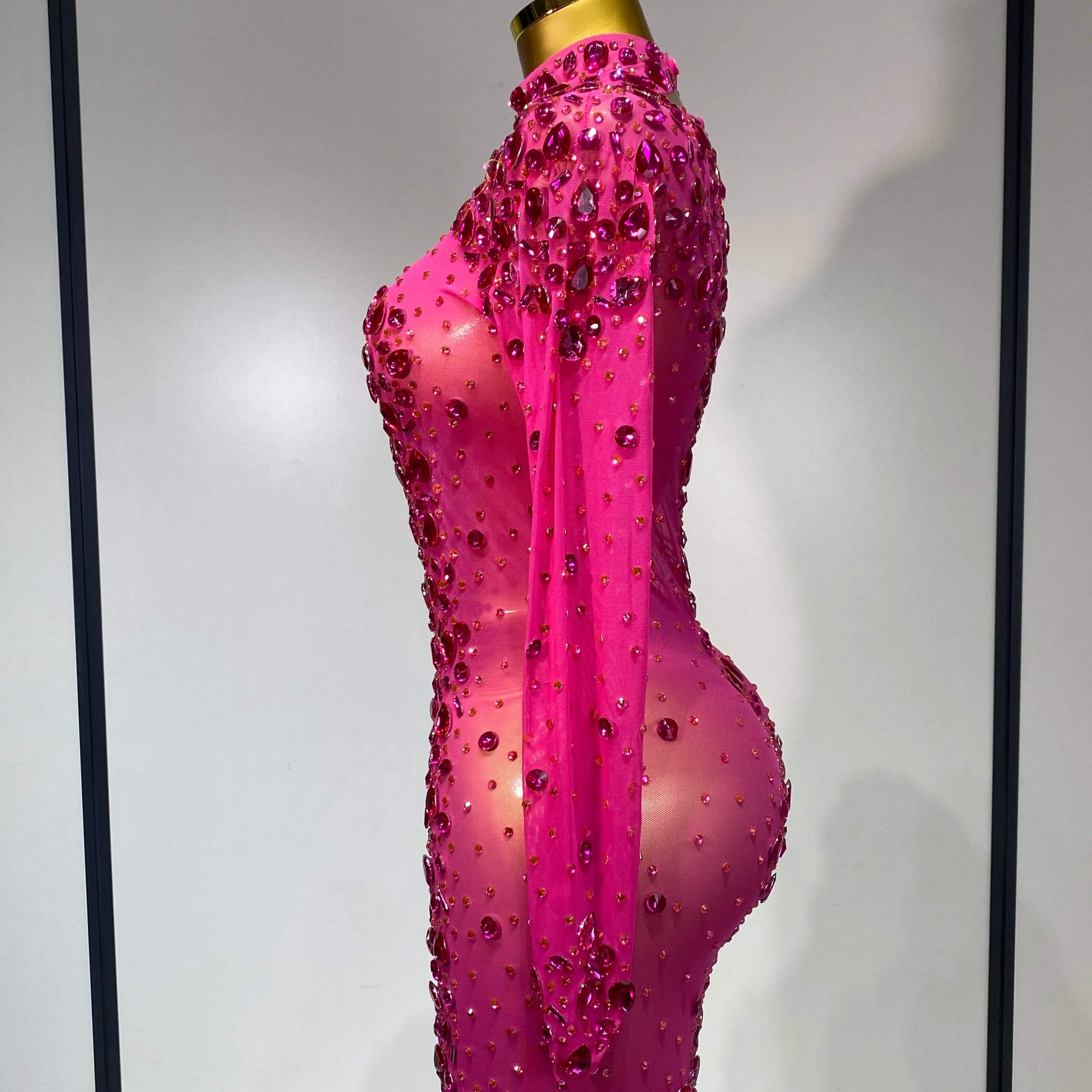 Women Sexy Mesh Rhinestones Mini Dresses Luxury Birthday Evening Party Celebrate Prom Gown Nightclub Singer Stage Outfit