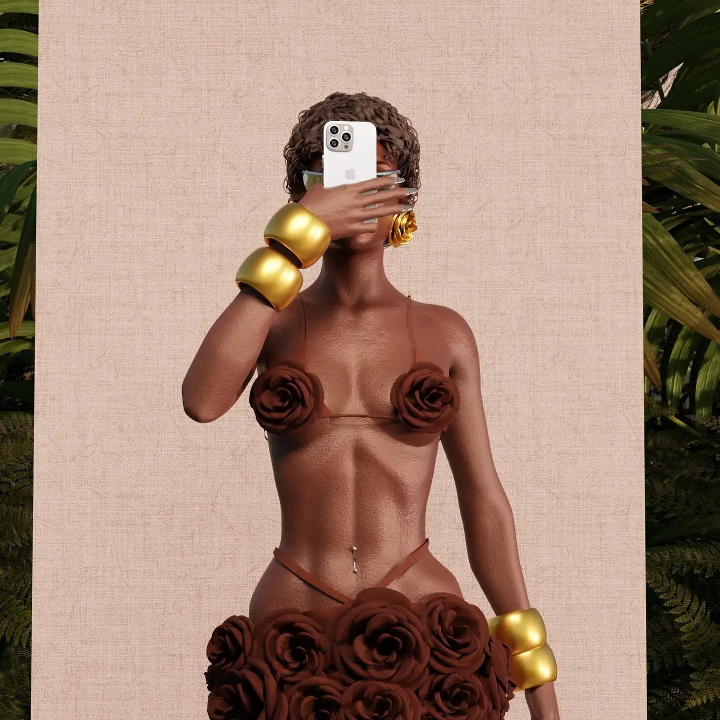 Brown Color Women Sexy Strap Florals Bandage Tops 2 Pieces Bodycon Long Dress Nightclub Party Celebrate Photo Shoot Wear