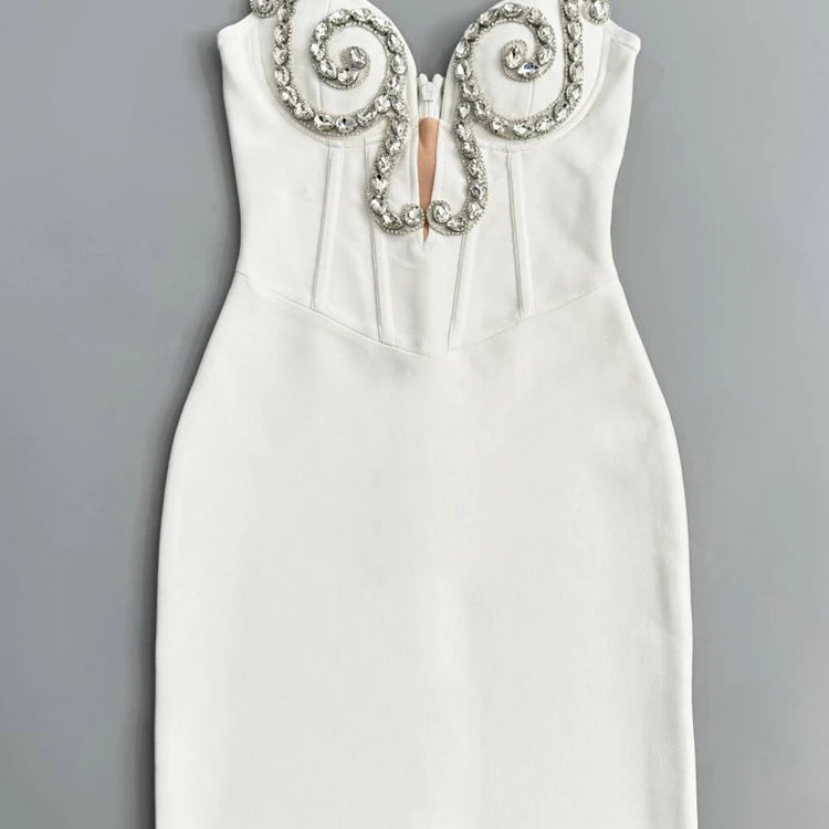 Luxurious White Strappy Sleeveless Dress with Crystal Details for Galas Evening Wedding Gown