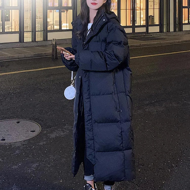 Vielleicht New Solid Color Long Straight Winter Coat Casual Women Parkas Clothes Hooded Stylish Winter Jacket Female Outerwear