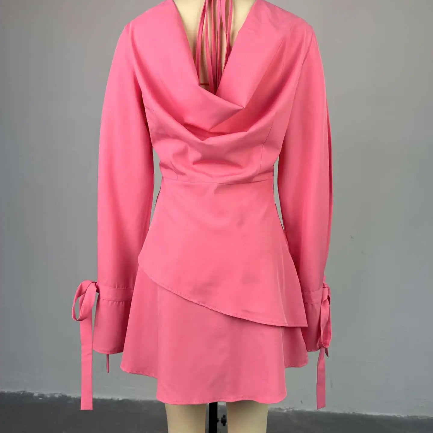 Women Tie Up Bow Long Sleeve O-neck Mini Dress 2025 Birthday Holiday Sexy Club Party Evening High Street A-Line Dresses