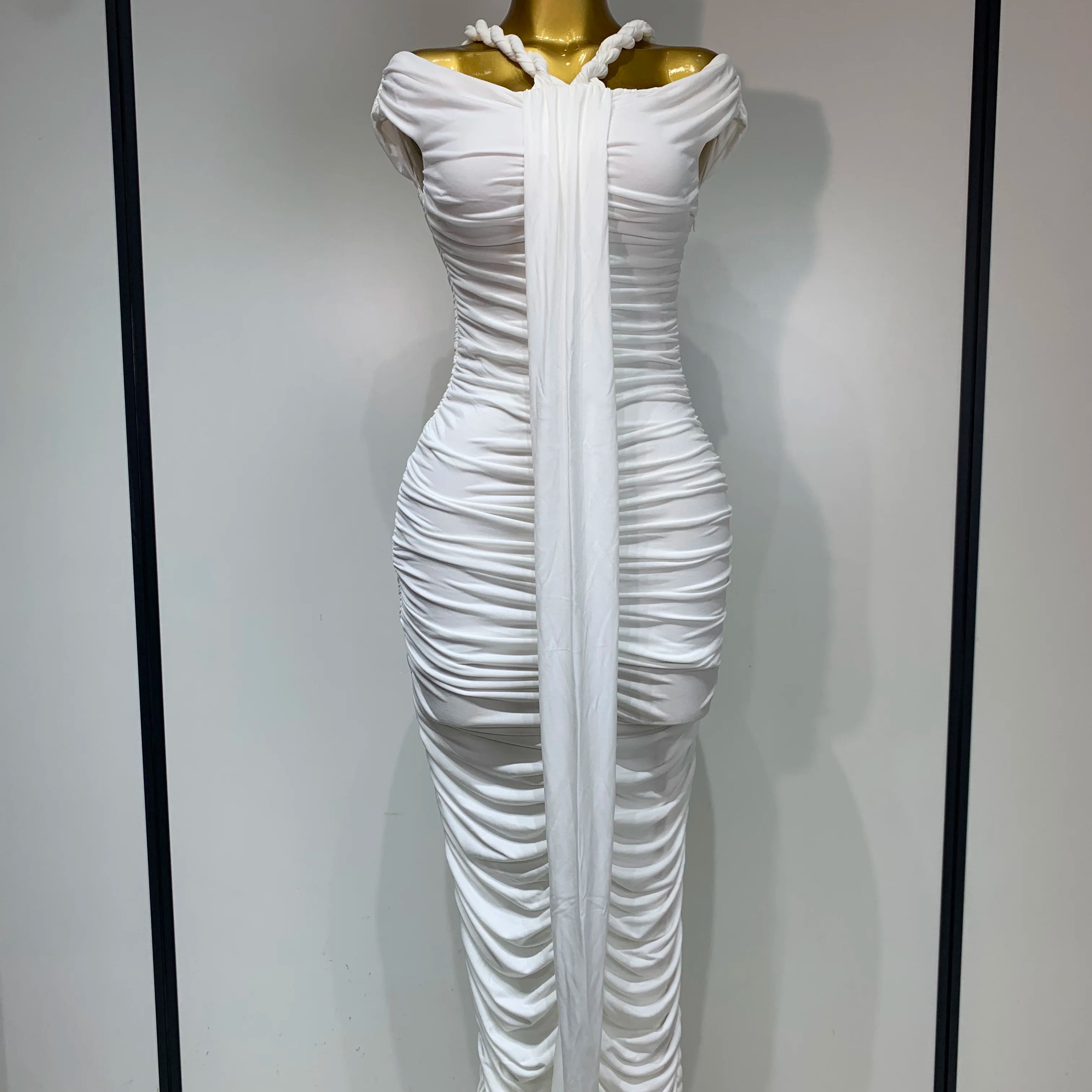 2025 White Women Sexy Off Shoulder Bodycon Mesh Long Dress Nightclub Party Evening Fashion Birthday Dress Vestido WHITE