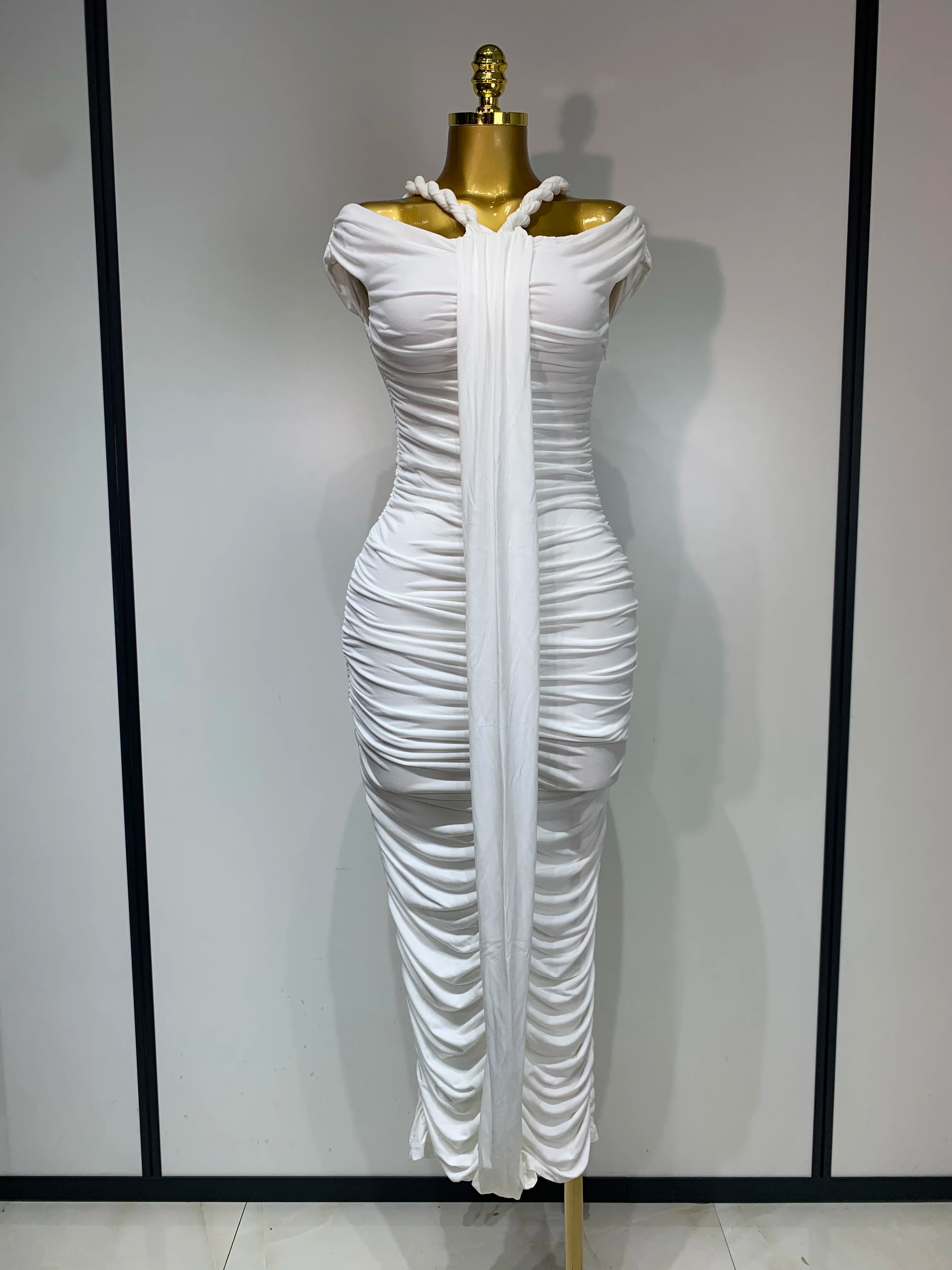 2025 White Women Sexy Off Shoulder Bodycon Mesh Long Dress Nightclub Party Evening Fashion Birthday Dress Vestido WHITE