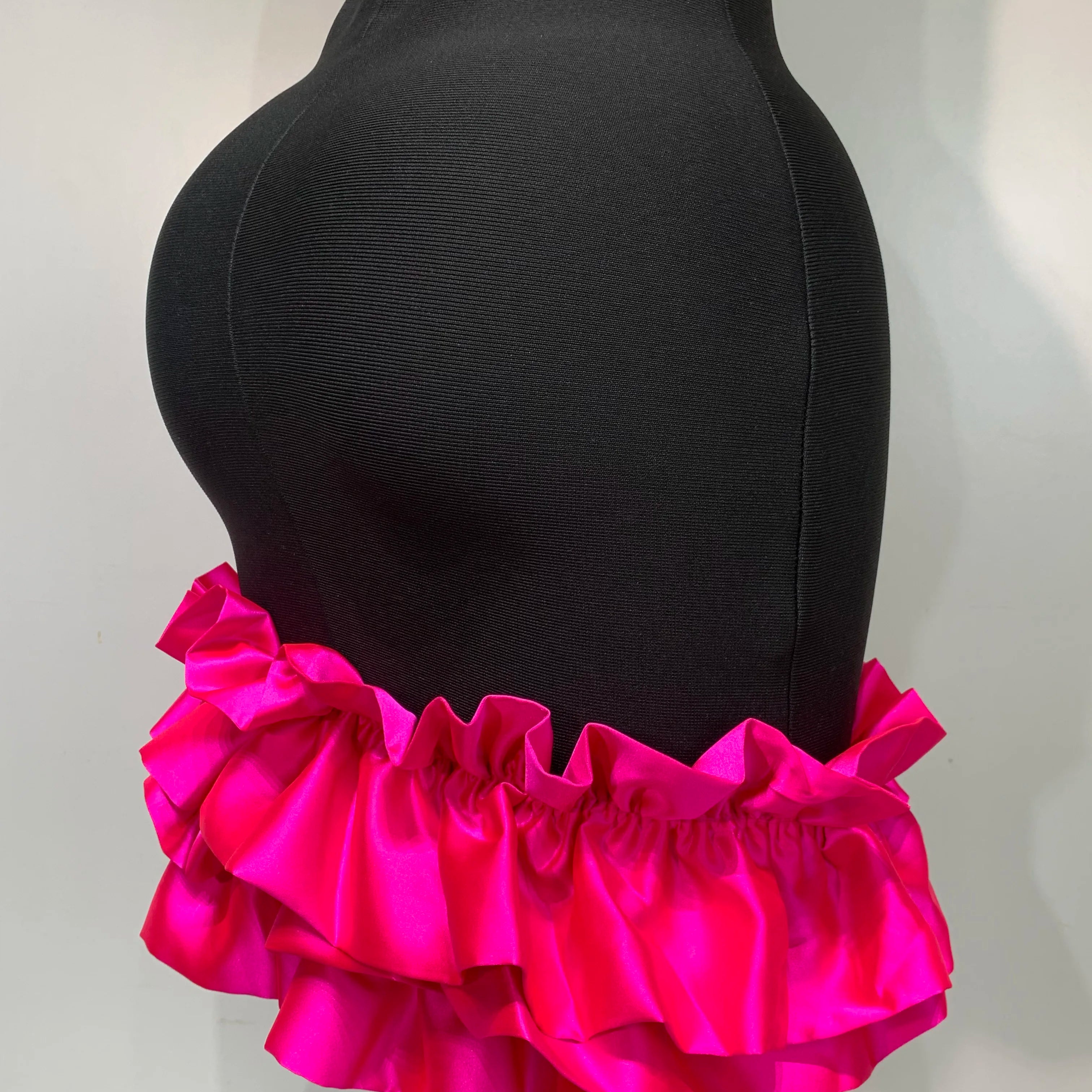 Women Formal Party Spaghetti Strap Bodycon Black Ruffle Sleeveless Bandage Dress Elegant Prom Gown Club Evening Party Dresses