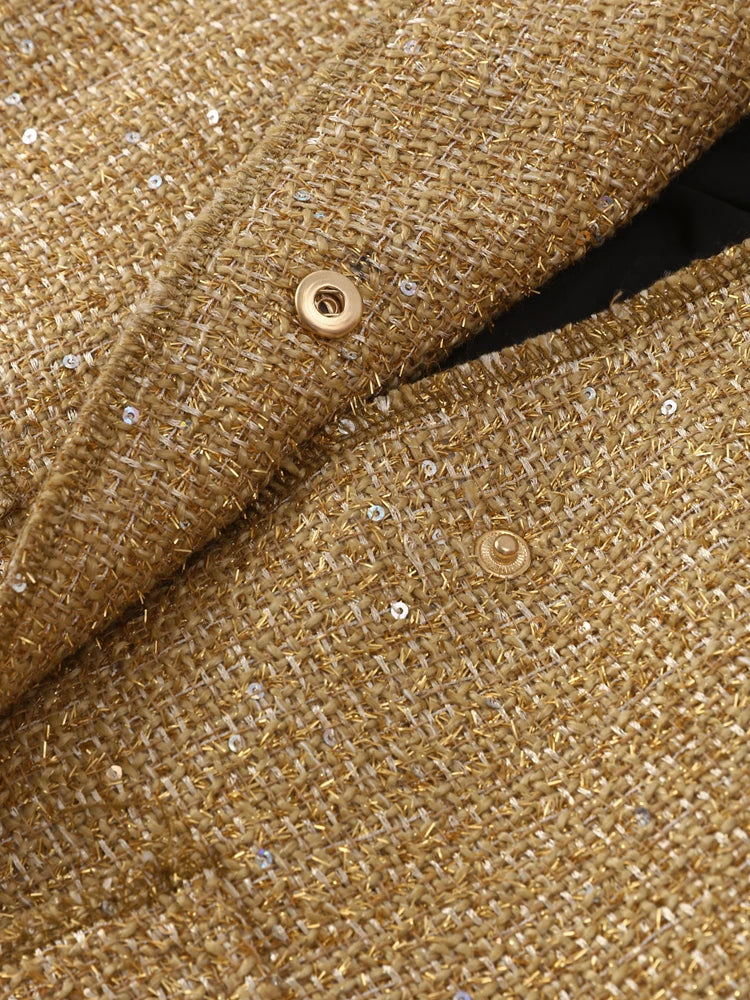 Sequin Women Coat Gold Long Sleeve Stand Collar Gold Female Jacket Autumn Winter Fashion Single Breasted Party Lady Outwear