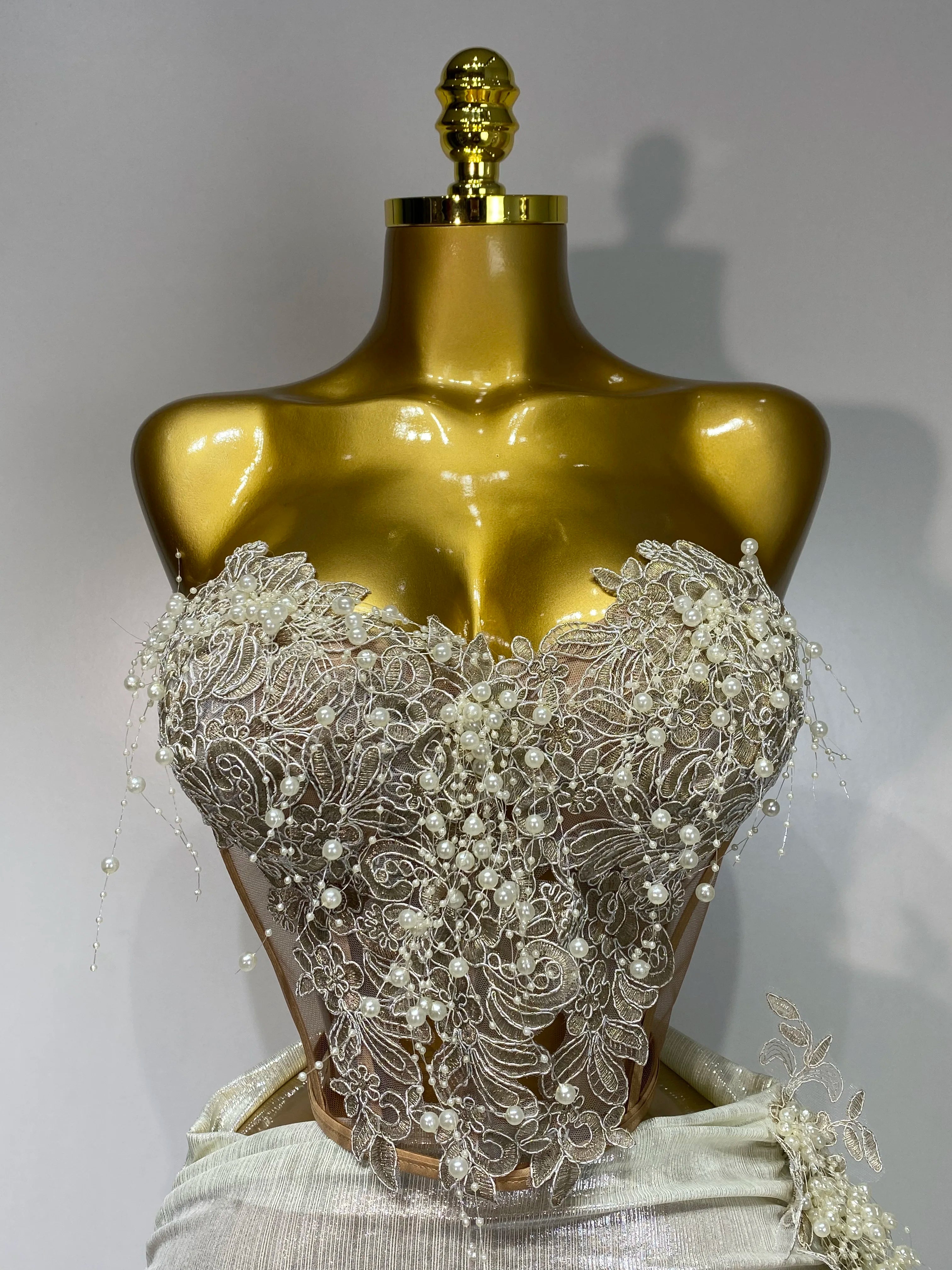 Elegant Sexy Pear Mesh See Through Two Piece Set Women Luxury Birthday Party Prom Gown Singer Nightclub Hotwife Stage Outfit