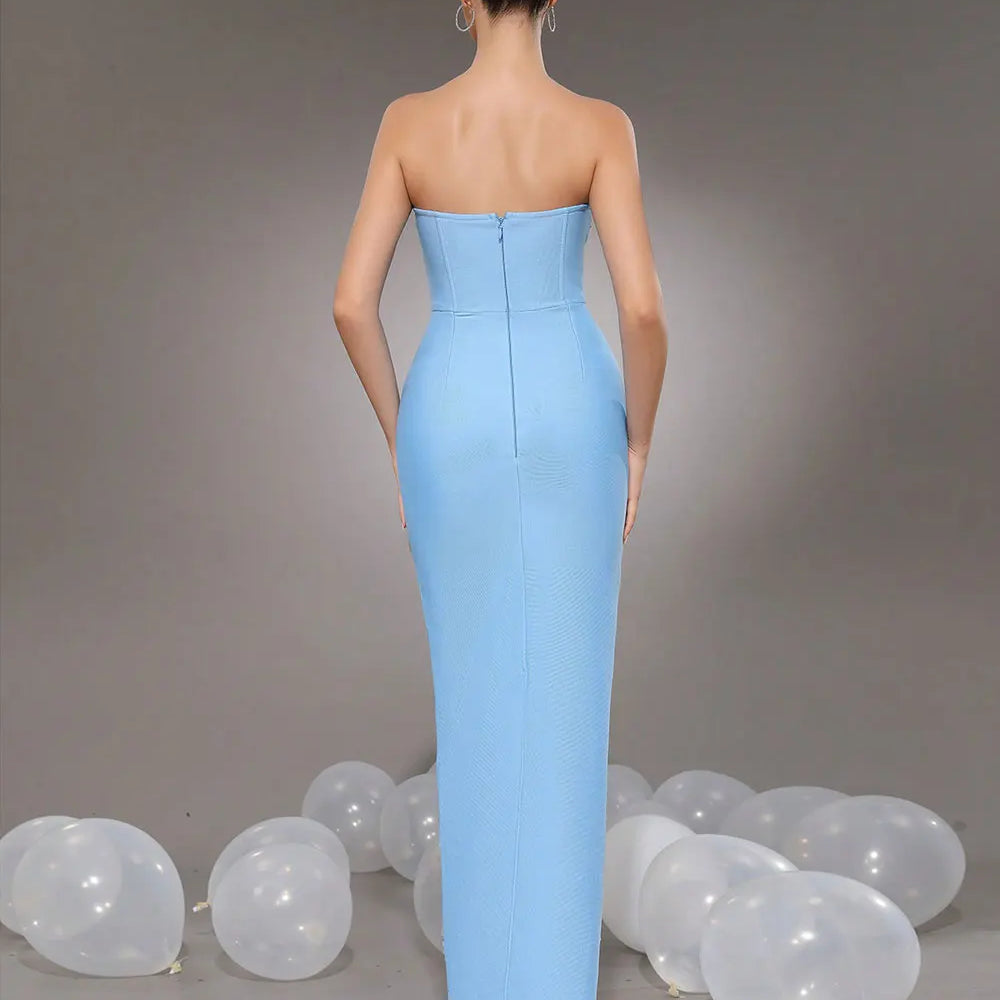 2024 Sexy Women'S Light Luxury Rhinestone Bandage Dress Strapless Sleeveless Bodycon Backless Long Dress Christmas Party Vestido