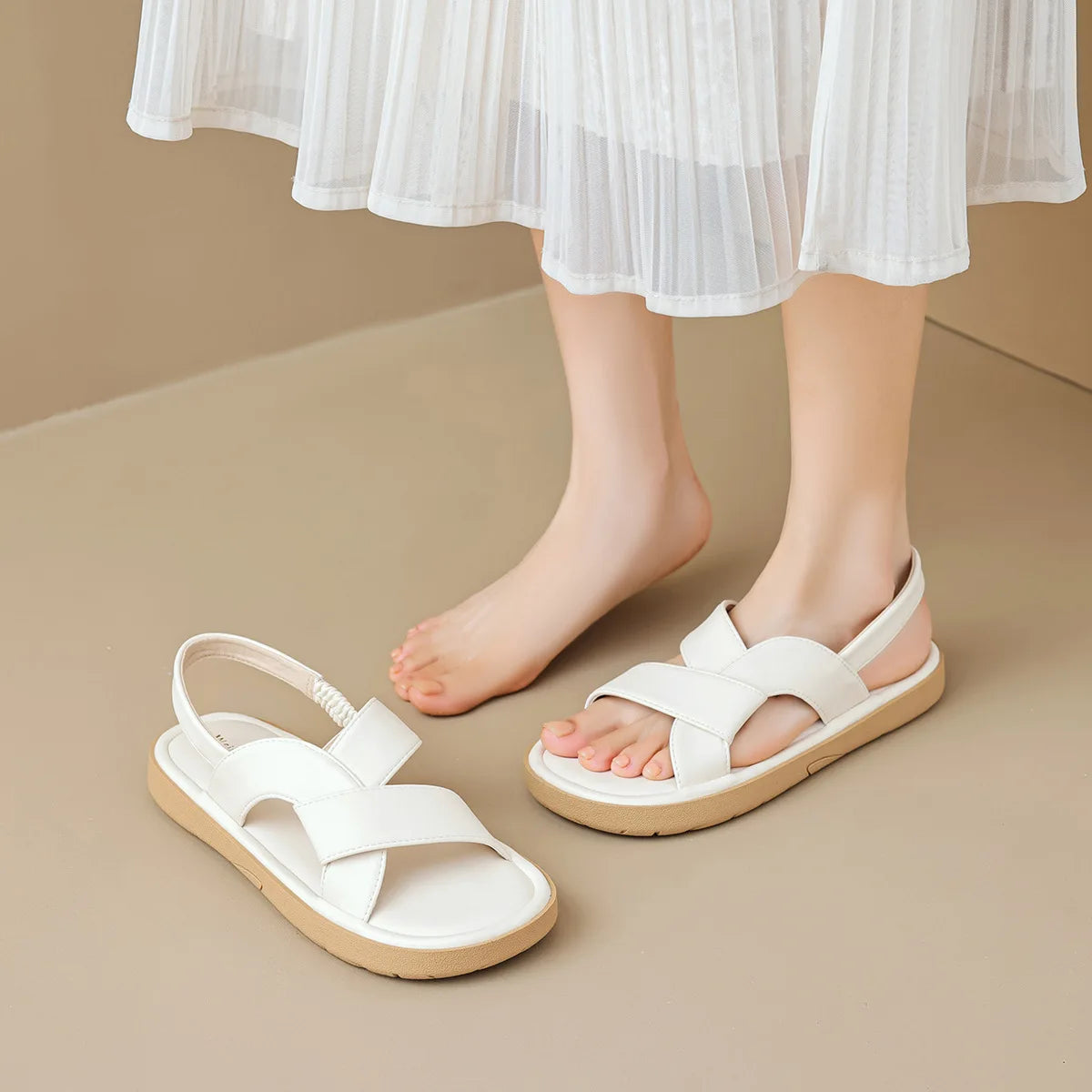 2024 Summer Women's Outdoor Flat Sandals Korean Style Simple Fashion Flat Shoes Ladies Casual Shoes Size 41-43