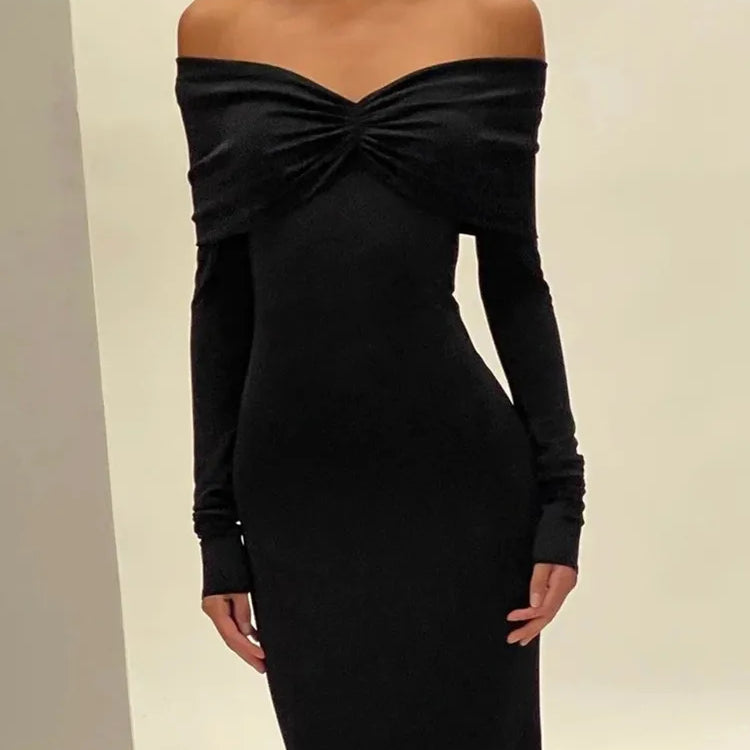 Luxury Women Celebrity Sexy Off Shoulder Long Sleeve White Black Maxi Long Bodycon Dress 2024 Elegant Evening Club Party Dress