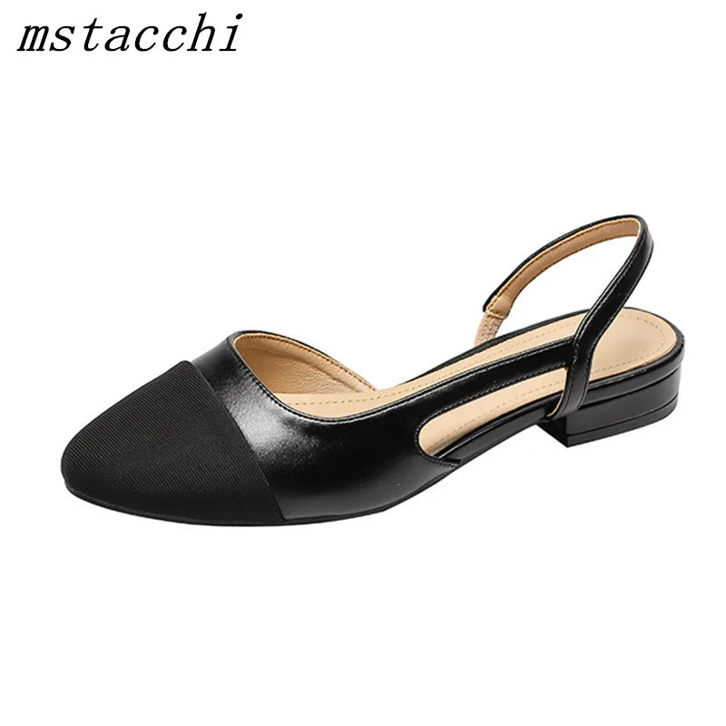 Apricot Women Pumps Mid Heel Mixed Colors Round Toe Casual Shoes Ladies Sandals Party Dress Slingbacks Women's Shoes 2024 Trend black 2cm