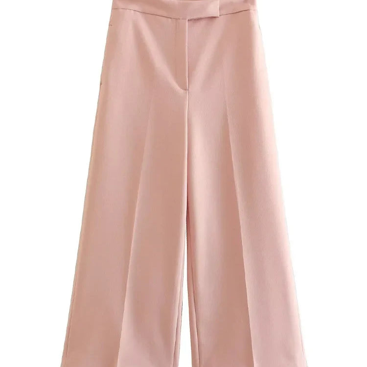 Willshela Women Fashion Two Piece Set Pink Tank Tops & Straight Leg Pants Vintage V-Neck Single Breasted Female Chic Pants Suit