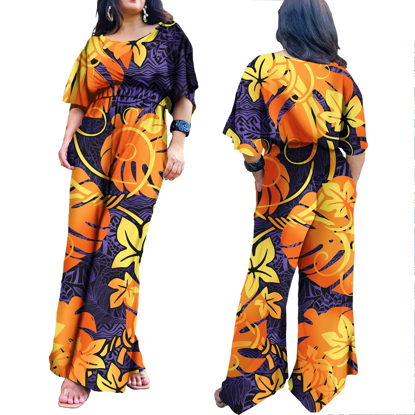 Plus Size Rompers for Women Hawaiian Zipper One Piece Jumpsuit Breathable Romper Polynesian Women Jumpsuit Playsuits