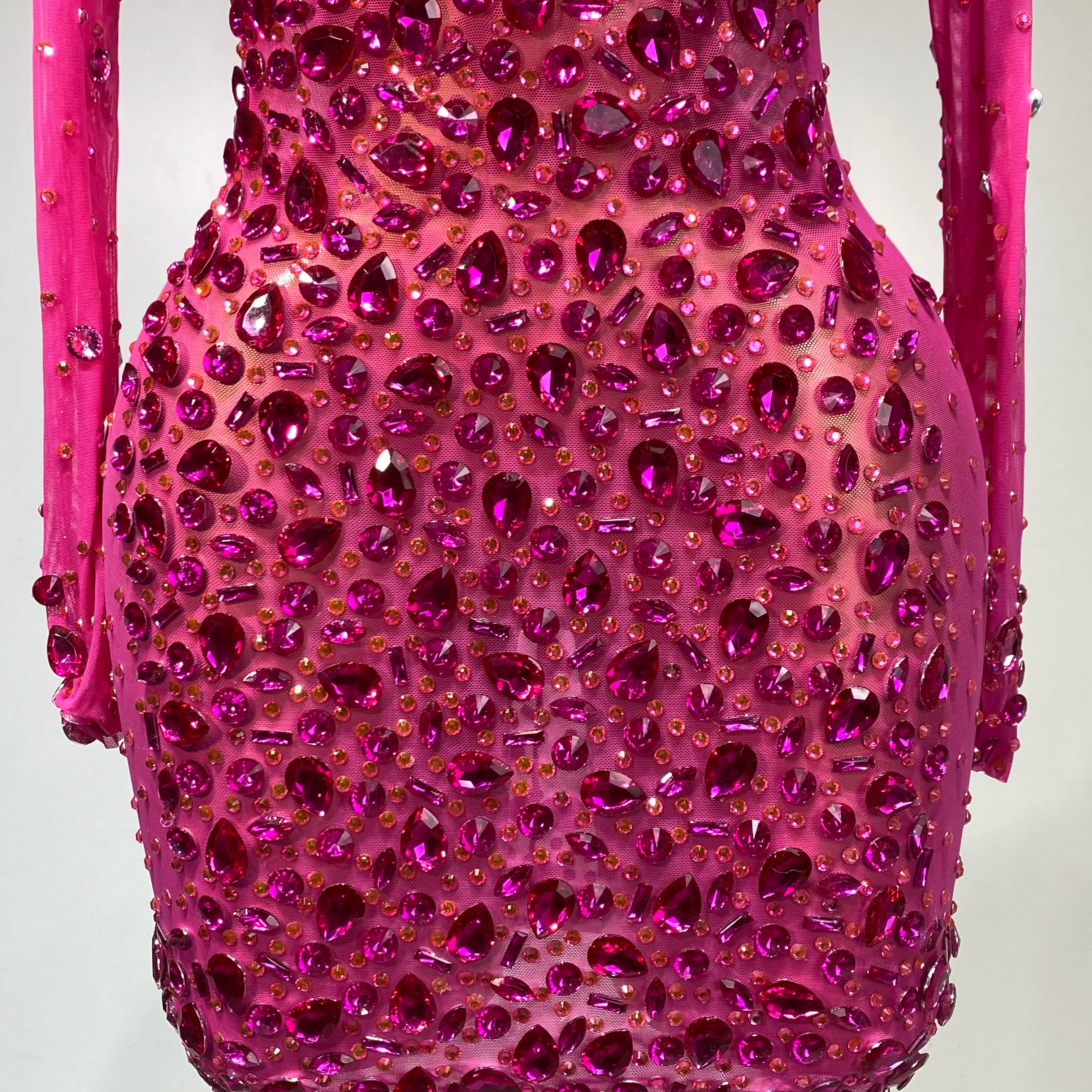 Women Sexy Mesh Rhinestones Mini Dresses Luxury Birthday Evening Party Celebrate Prom Gown Nightclub Singer Stage Outfit