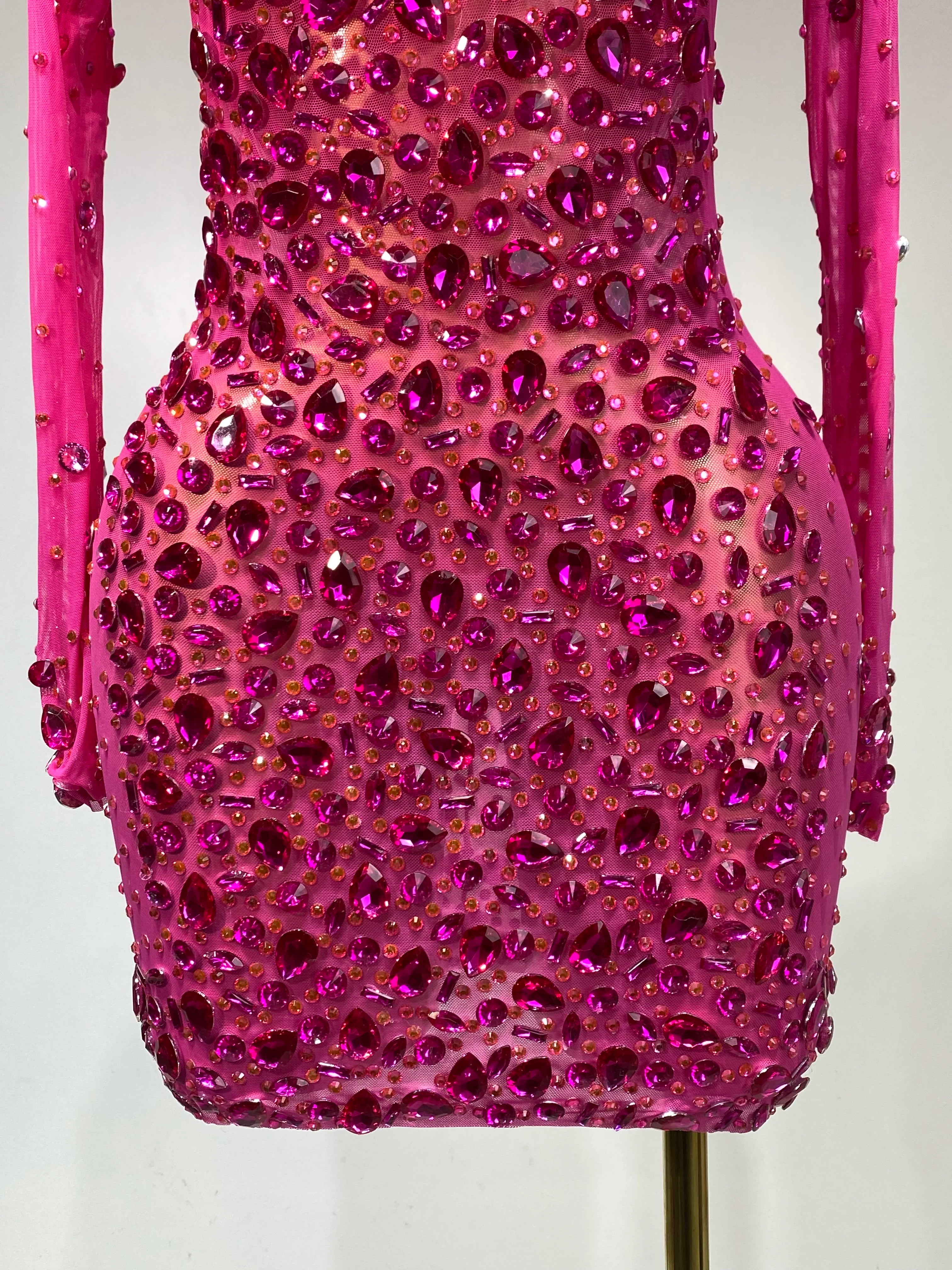 Women Sexy Mesh Rhinestones Mini Dresses Luxury Birthday Evening Party Celebrate Prom Gown Nightclub Singer Stage Outfit