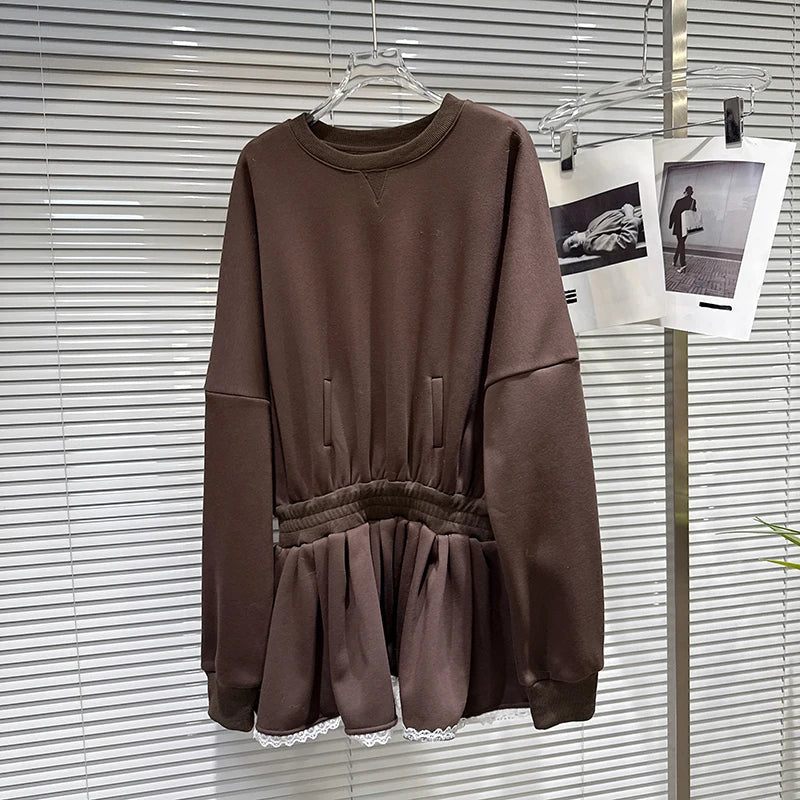 Winter New Fashion Furry Collar Loose Fleece Sweatshirt Dresses For Women Causal Loose Dress Female Trendy 11A07764