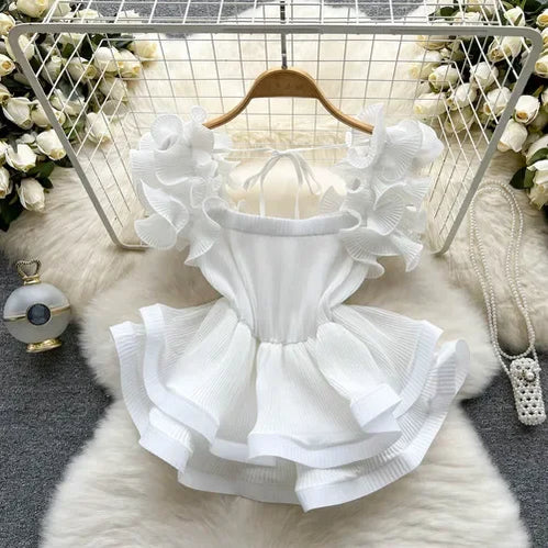 Sexy Drawstring Casual Blouses for Women Almighty Summer Short Sleeve Solid Colours Femme Shirts Tops Chic Ruffles Woman Blusas WHITE One Size