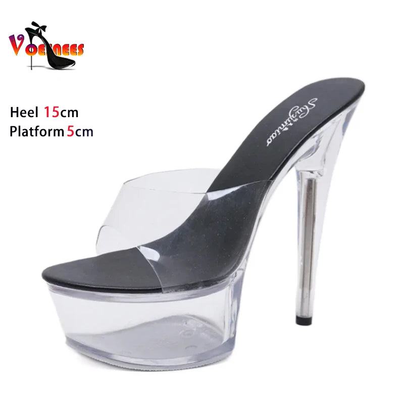 Shoe for Party Club Stripper Heels Women Shoes Platform High Heels Sandals Clear Sexy Pole Dance 15cm High Plus Size Slippers As Picture Shown