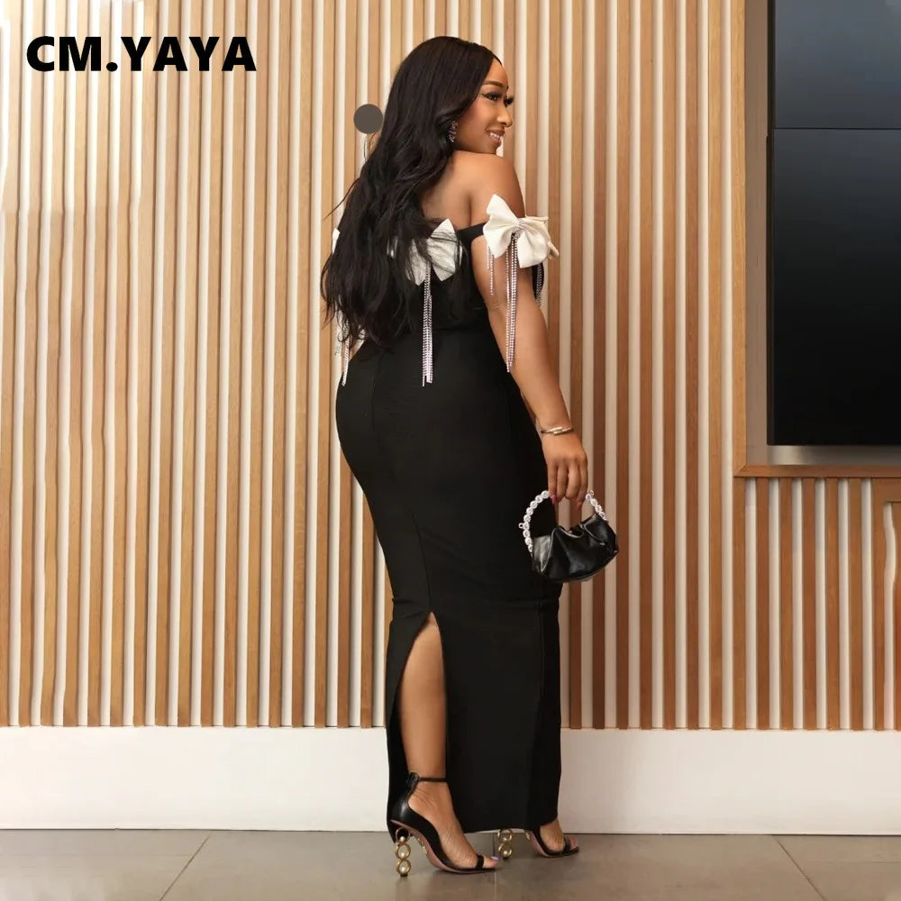 Women Bow Tassel Slash Neck Maxi Dress 2024 Fall Winter Sexy Birthday Evening Prom Party Street Long Dresses Vestidos