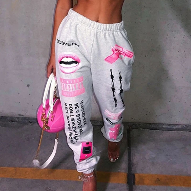 Femmes mode taille élastique sport décontracté sarouel Femme Joggers pantalon imprimé pantalons de survêtement 