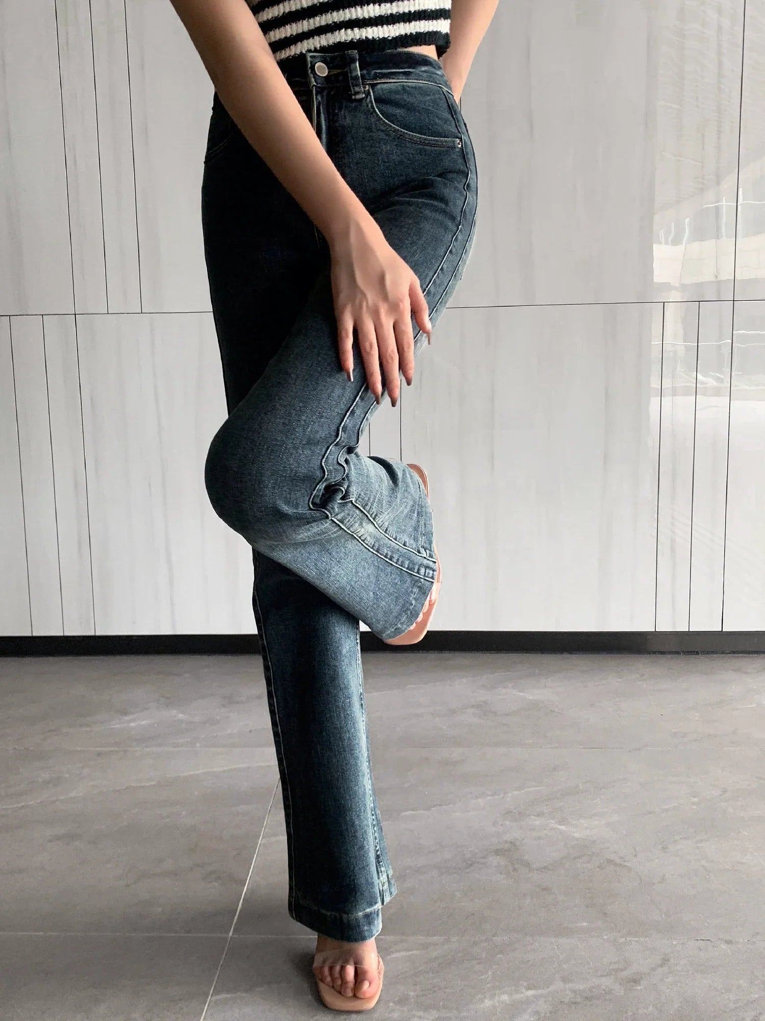 VINTAGE HIGH-WAISTED, LONG-LEGGED FLOOR-LENGTH Y2K MICRO-FLARED JEANS FOR WOMEN JEANS - FORGUNROSES