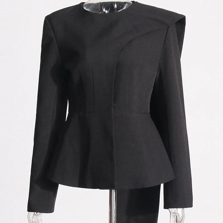 Solid Asymmetrical Blazers For Women Round Neck Long Sleeve Tunic Minimalist Blazer Female Fashion Style Clothes