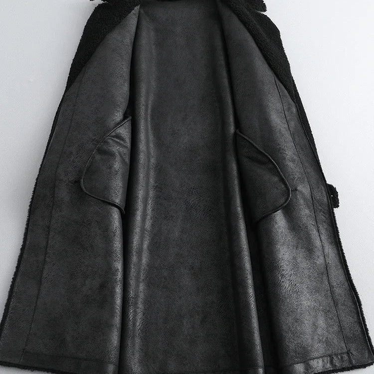 Pure Wool Shearling Coat for women,Long Female Slim Fur One Lamb Fur Coat,autumn/Winter 2024,New