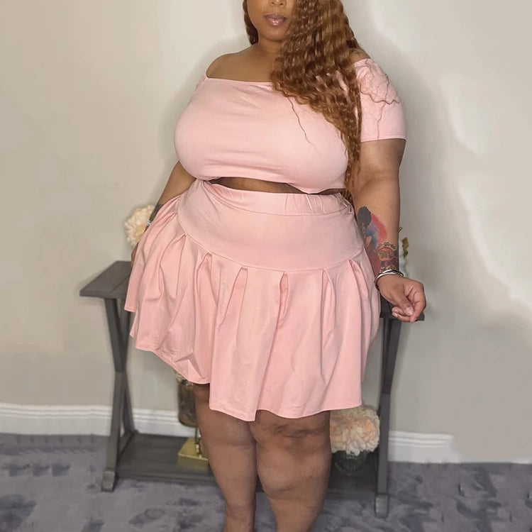 5xl Plus Size Women Clothing Wholesale Summer Outfits Crop Tops and Pleated Skirt Tracksuit Sweet Dress Suits Dropshipping