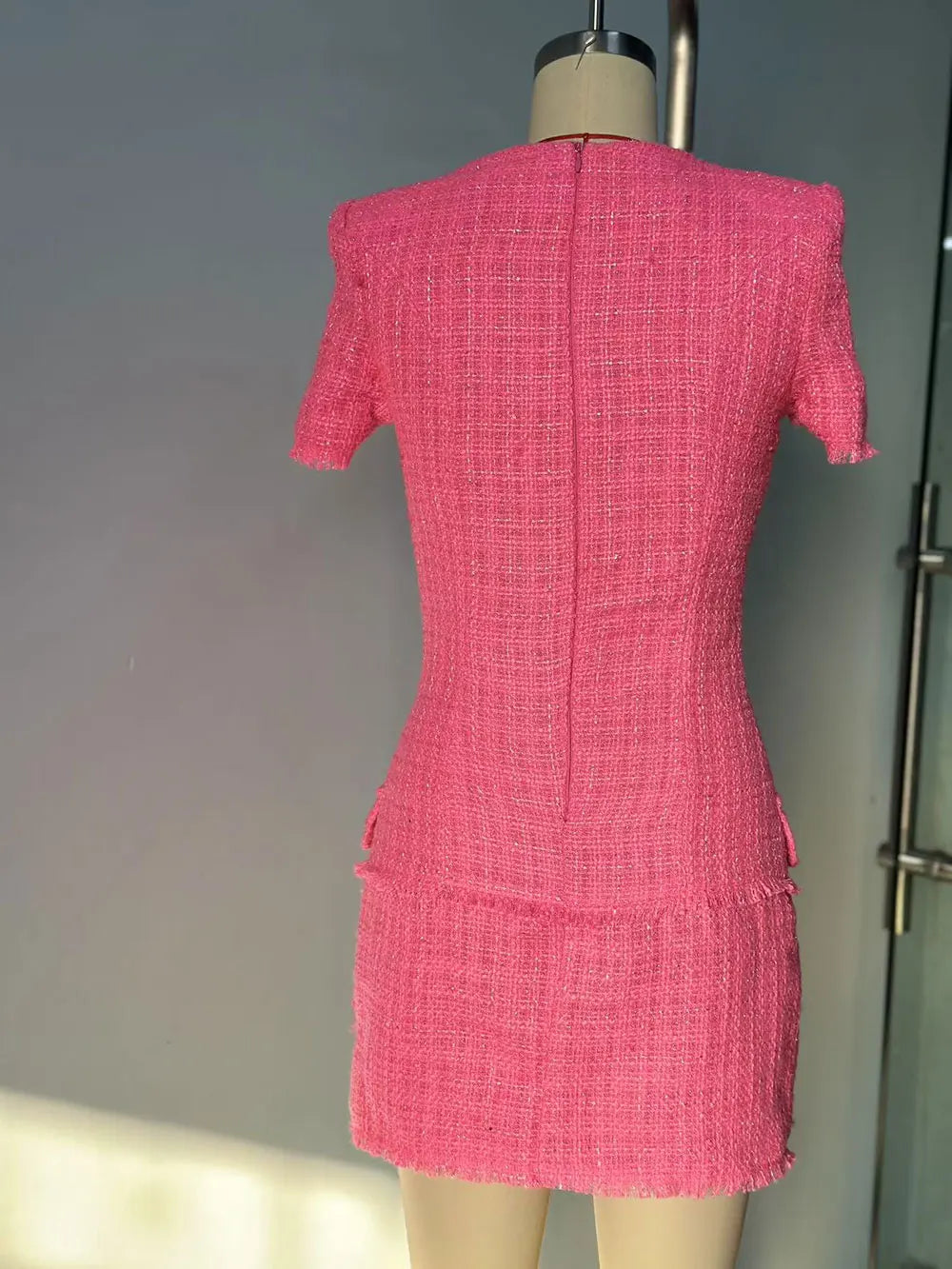 2025 Elegant Women's Small Fragrant Dress Square Neck Short Sleeve Button Design Bodycon Mini Dress Evening Party Vestidos