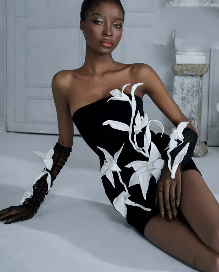 Top Quality Women Sexy Strapless Bodycon Mini Bandage Dress Florals Celebrate Evening Party Birthday Dress Vestido