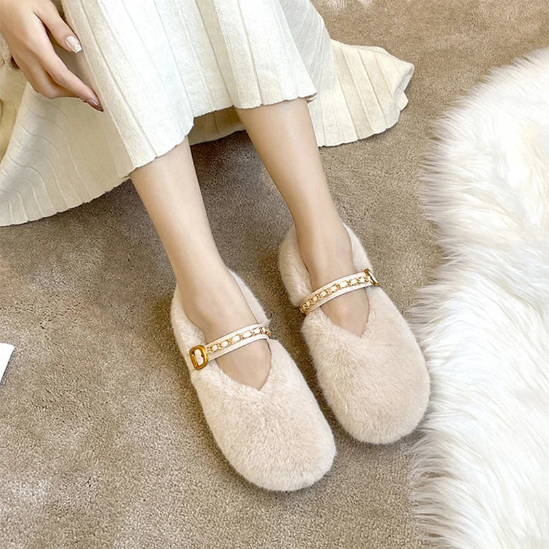 2023 winter women's outerwear shoes Plush warm anti-ski boots Ladies' casual flats fashion design party and work wear 41-43 Beige