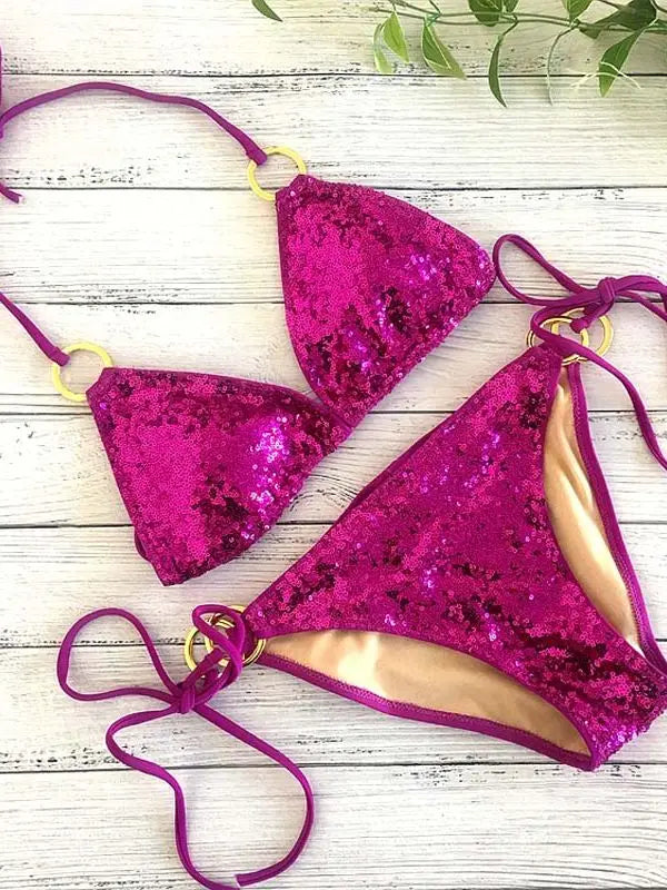 2022 New Sexy Bikinis Sequins Golden Color Women Bandage Bikini Set Push-up Padded Bra Swimsuit Suit Swimwear 2570 2570 NO 2