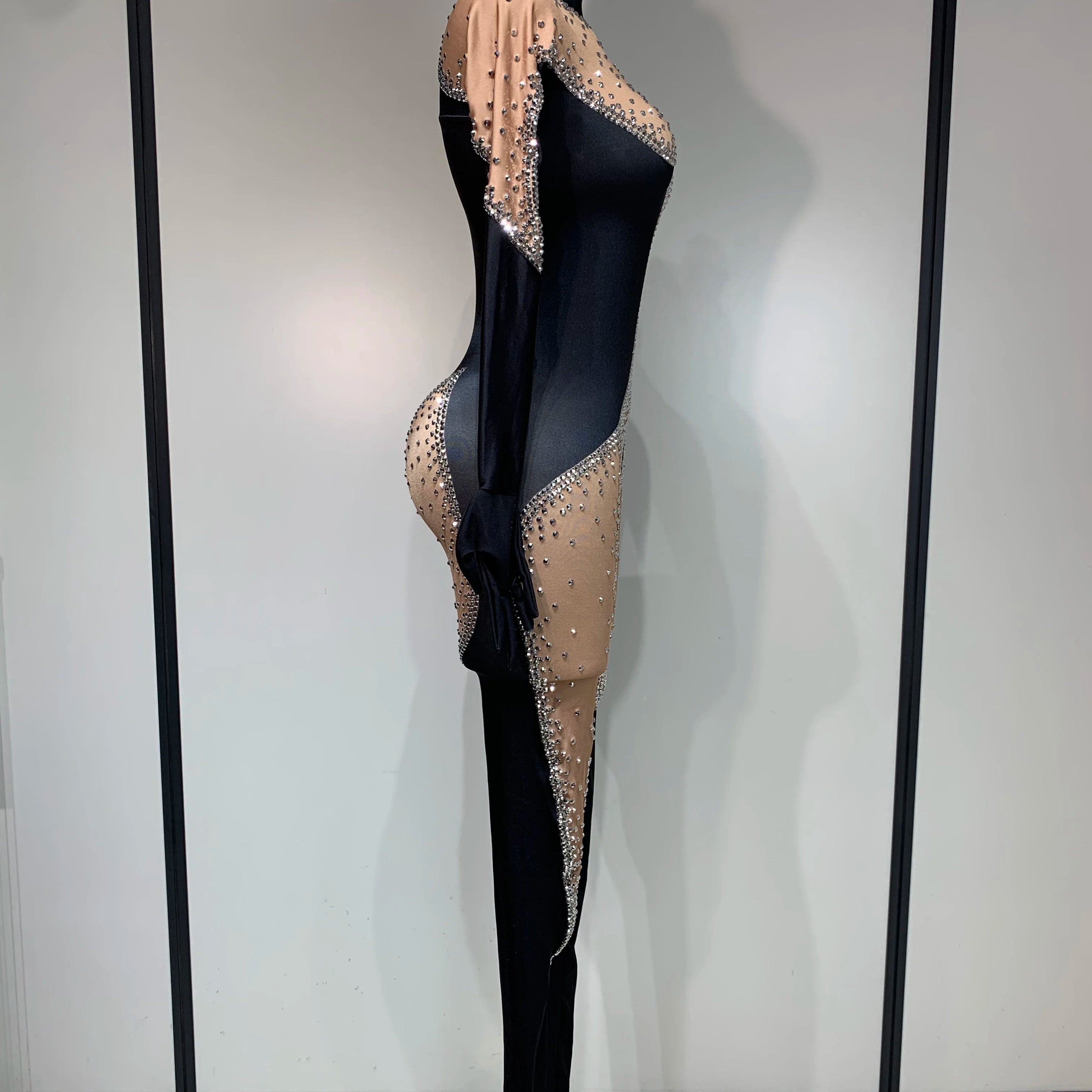 Fashion Sparkly Rhinestone Bodycon Bodysuit Female Singer Dancer Stage Perform Outfit Luxury Birthday Club Drag Queen Costume