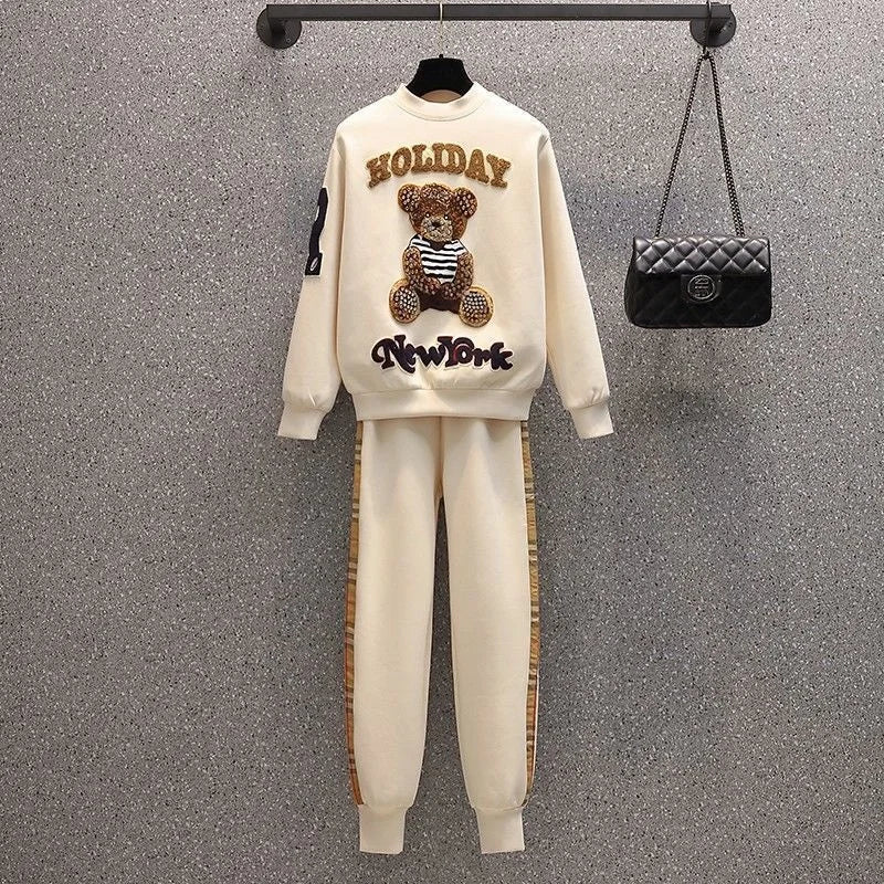 Women's Casual Sweat Suit Spring And Autumn Winter New Fashion Plush Sweater Tube Top Pants Matching 2 Two Piece Sets For Women