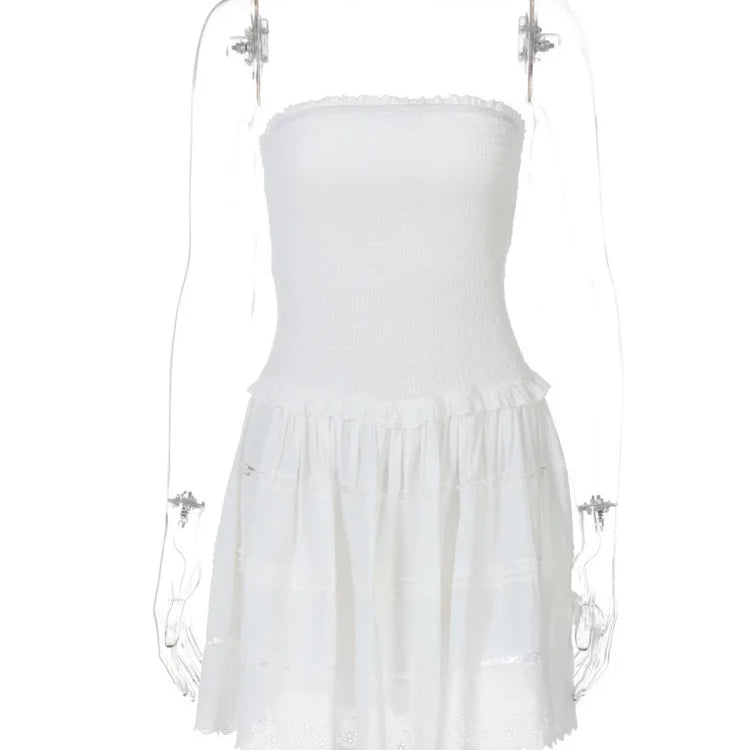 Off-shoulder Strapless A-line Sexy Mini Dress For Women Fashion Lace Sleeveless Backless High Waist Club Party Dress