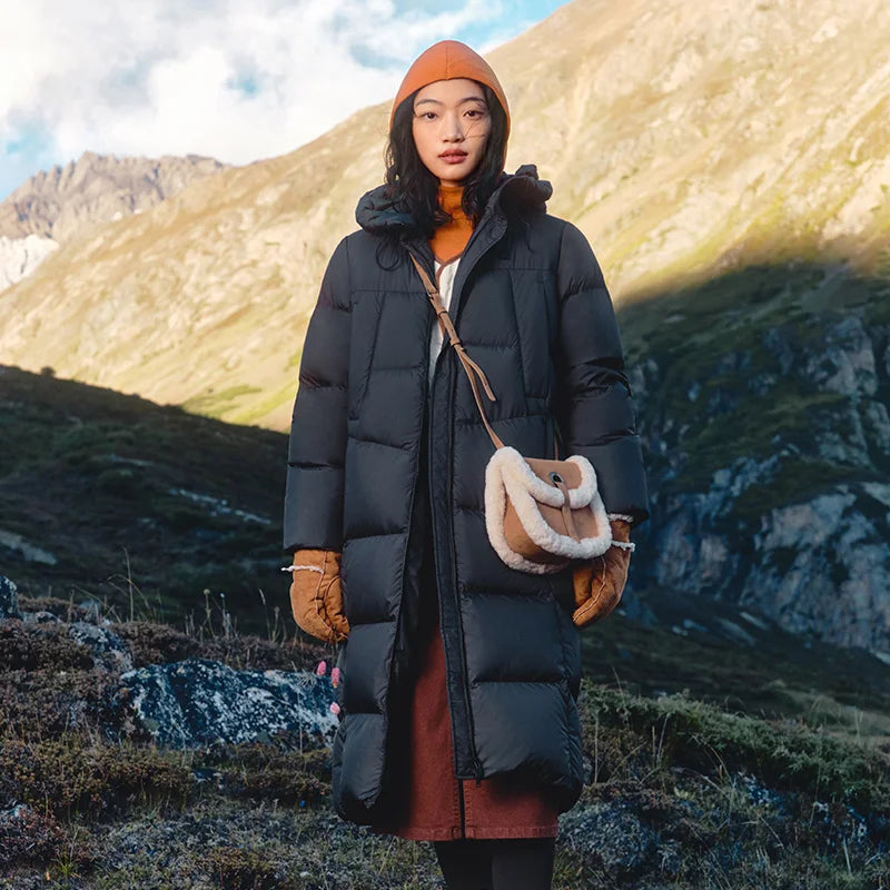 Semir Down Jacket Women Long Warm Winter New Loose Waterproof Hooded Jacket black