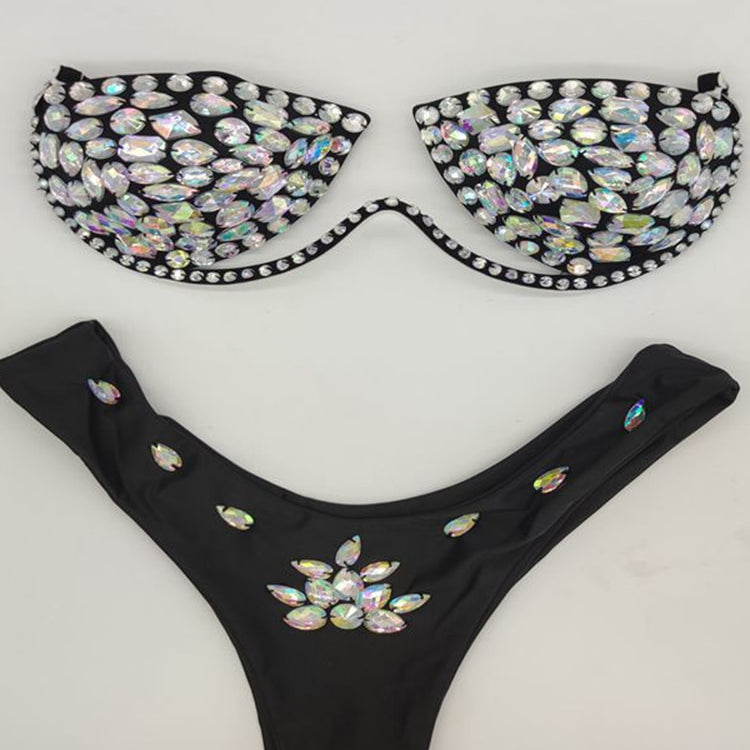 Women's Swimwear Bikini Swimsuit 2024 For Women Summer Beach Shiny Crystal Padded Push Up Bikinis Thong Bathing Sets Outfits Black