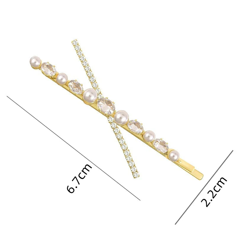 Rhinestones X Pearl Metal Hairclips Women Cross Crystal Hair Clip Girls Hairpins Barrette Hairgrip Hairband Bobby Pin Hair Acces Light Yellow Gold Color
