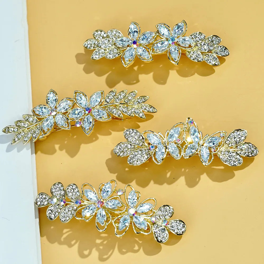 New elegance Women Fashion Hair Clip Creative Leaf Crystal Alloy Rhinestone Barrette Hairpin Korean spring clip Hair Accessories