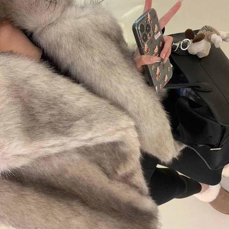 Lautaro Autumn Winter Oversized Loose Casual Luxury Soft Thick Warm Hairy Faux Fox Fur Coat Women Long Sleeve Fluffy Jacket 2024