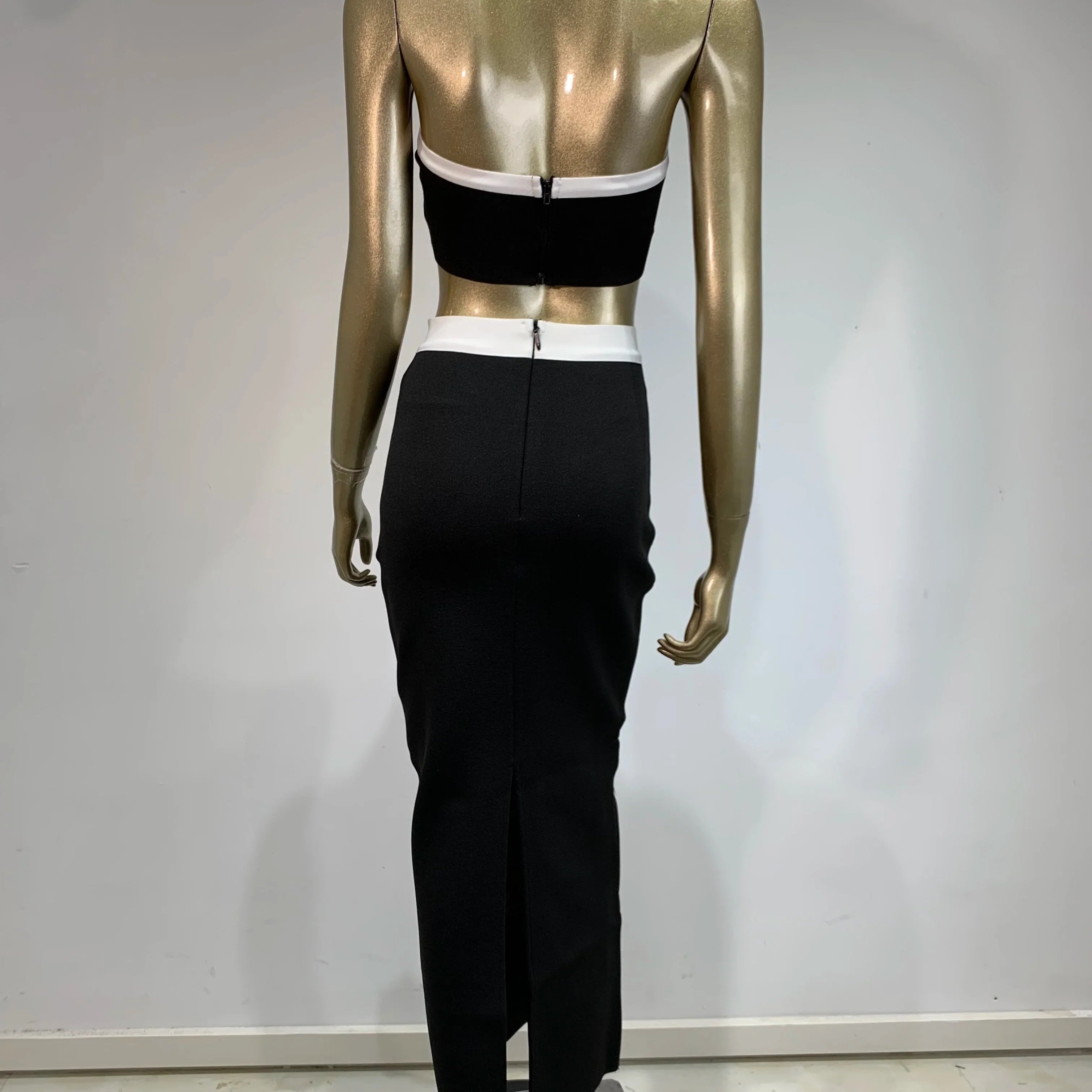 Women Summer Sexy Backless Halter Rose Jacquard Black Two Pieces Skirt Bandage Set Celebrity Designer Fashion Women's Set