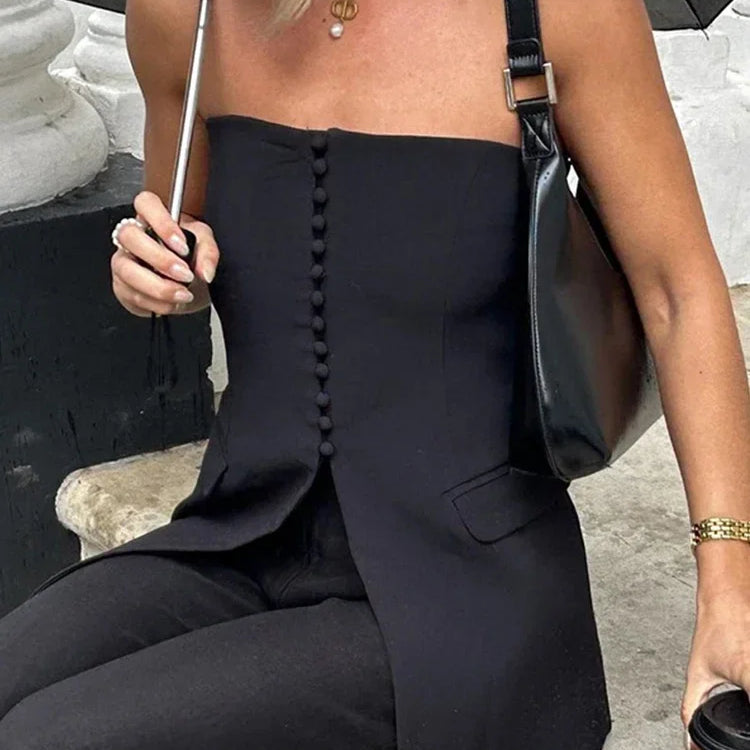 Women Strapless Split Tube Tops Sexy Corset Slim Backless Sleeveless Off Shoulder Single Breasted Vest Female Lady Top