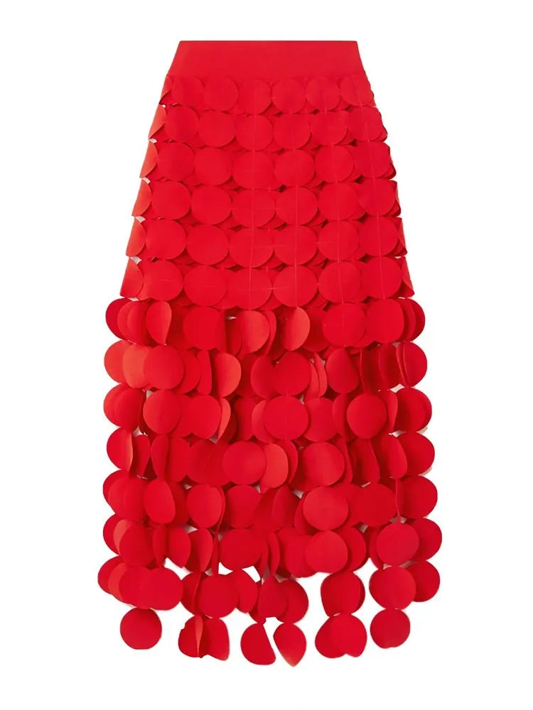 Solid Minimalist Skirts For Women High Waist Patchwork Dot A Line Skirt Elegant Temperament Skirt Female Fashion