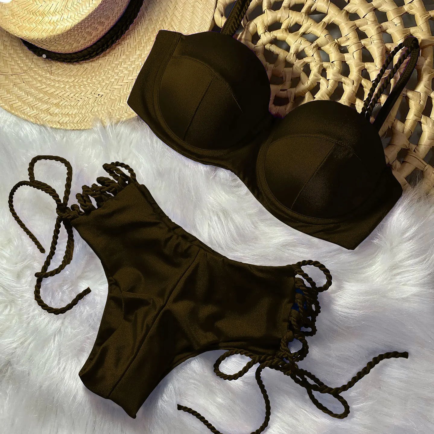 Sexy Bikinis Sets Push Up Women's Swimsuit Tie Side G-String Vintage Solid Swimwear Chest Pad Summer Beachwear Bathing Suit MA24220 5