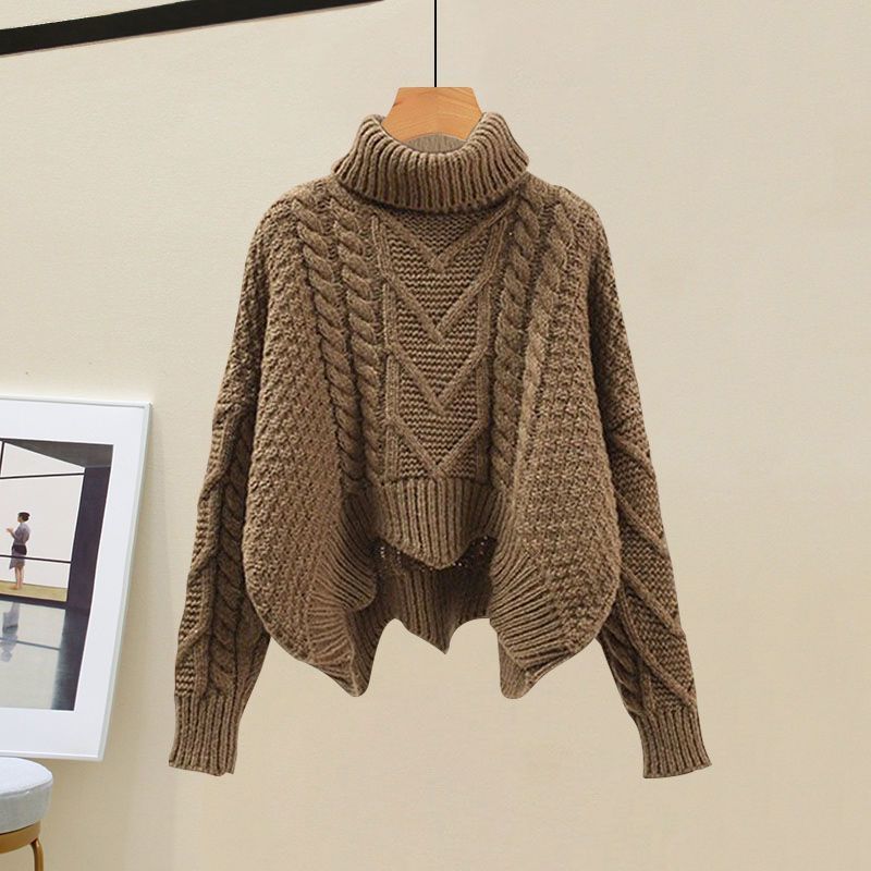 Women's Spring Autumn Single/outfits 2024 New Age Reducing Slim Covering Sweater with Waist Wrapped Dress Two Piece Set Only Sweater-01