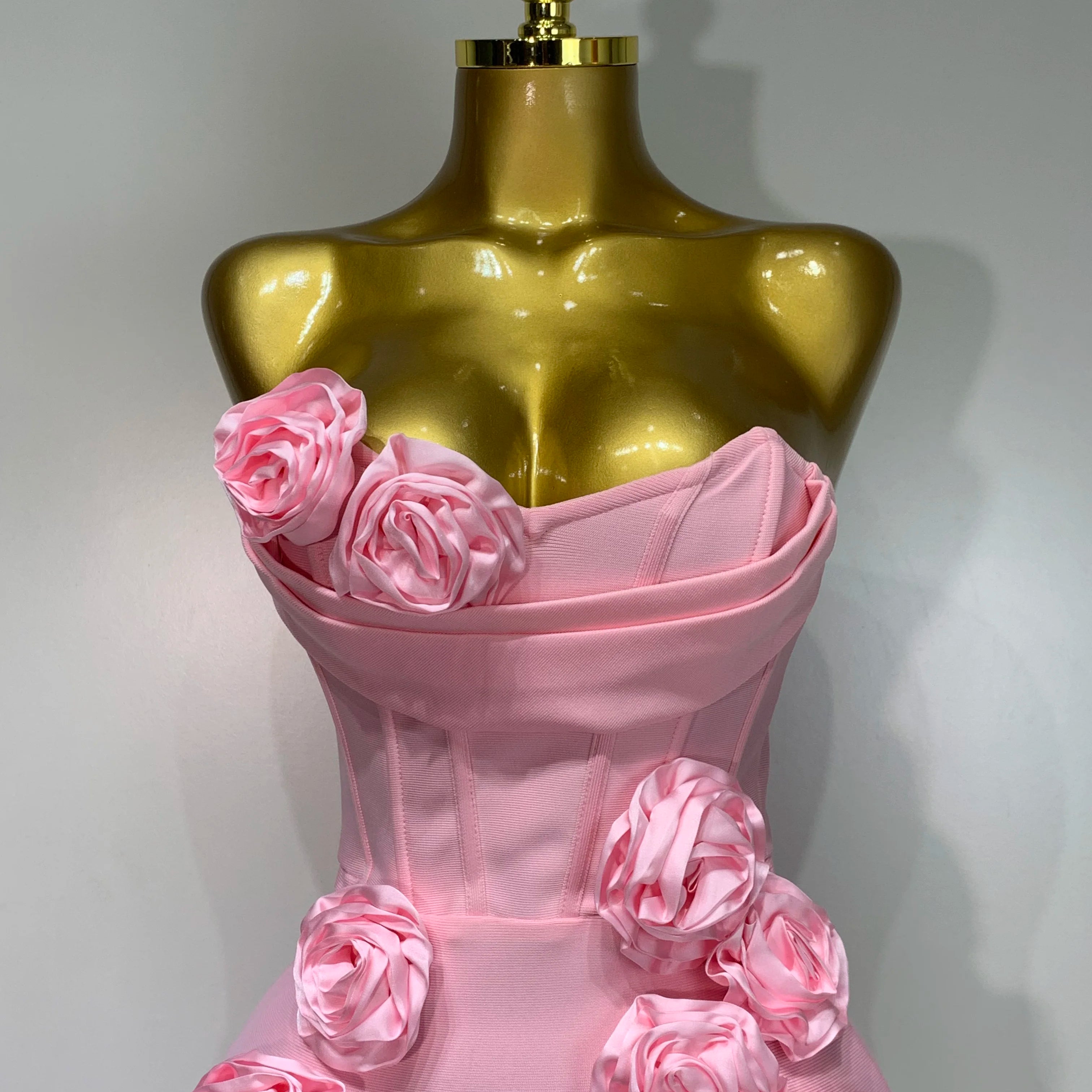 Women Celebrity Sexy Strapless Backless Flower Maxi Long Bodycon Bandage Dress 2025 Elegant Birthday Evening Club Party Dresses