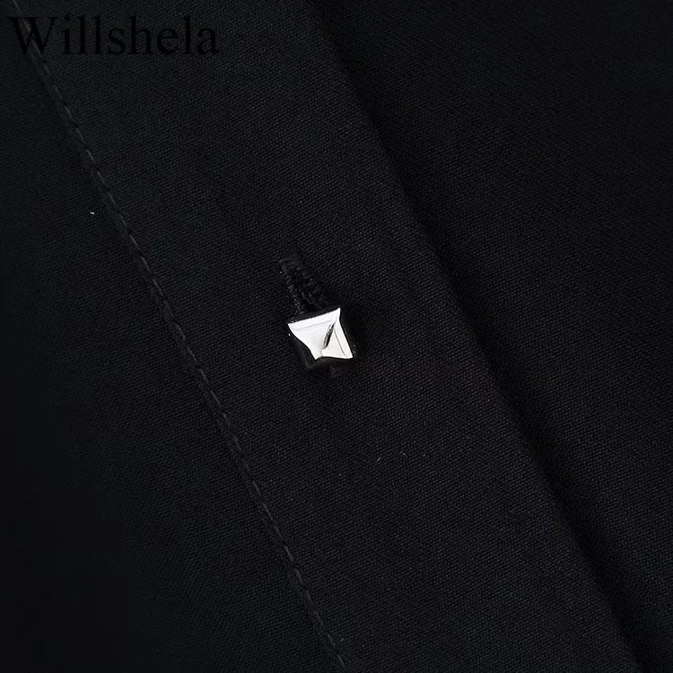 Women Fashion With Belt Black Single Breasted Midi Dress Vintage Lapel Neck Long Sleeves Female Chic Lady Dresses