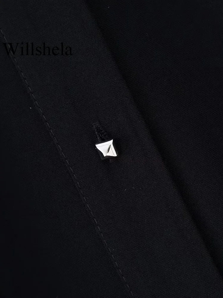 Women Fashion With Belt Black Single Breasted Midi Dress Vintage Lapel Neck Long Sleeves Female Chic Lady Dresses